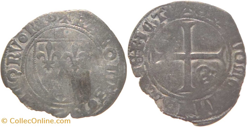Dijon 1398-1411 petit blanc à l'écu dit "demi-guénar" 2è émission type3 variété au nom de Charles VI monnaies europe medievale france royales dijon 1398 1411 petit blanc a ecu dit demi guenar 2e emission type3 variete au nom de charles vi