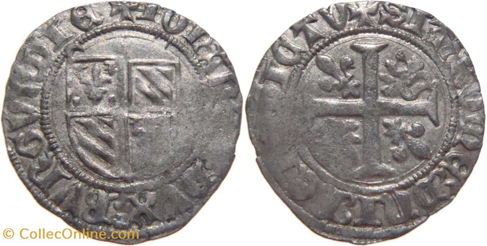 Cuisery 1416-1417 grand blanc au croissant sous "I" de BVRGVnDIe variété au nom de Jean-sans-Peur monnaies france feodales cuisery 1416 1417 grand blanc au croissant sous i de bvrgvndie variete au nom de jean sans peur