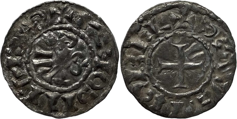 6/- Scodingue (comté de) Salins-les-Bains ou Lons-le-Saunier denier anonyme ex 2 monnaies europe medievale france feodales 6 scodingue comte de salins les bains ou lons le saunier denier anonyme ex 2