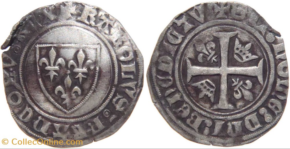 Chalon-sur-Saône 1413-1417 blanc à l'écu dit "guénar" ém. ducale variété fautée au nom de Charles VI monnaies europe medievale france feodales chalon sur saone 1413 1417 blanc a ecu dit guenar em ducale variete fautee au nom de charles vi