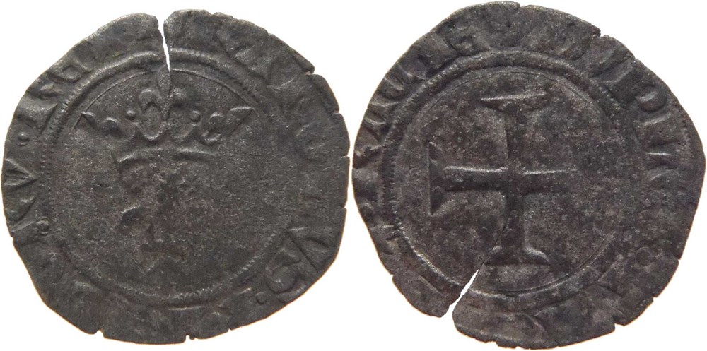 Dijon 1421 double tournois dit "niquet" légende "FRAC0RV" au nom de Charles VI monnaies europe medievale france royales dijon 1421 double tournois dit niquet legende frac0rv au nom de charles vi