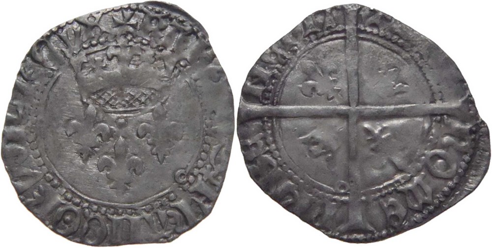 Poitiers 1427-11 blanc dit "florette" 3è émission au nom de Charles VII à légende d'avers fautive monnaies europe medievale france royales poitiers 1427 11 blanc dit florette 3e emission au nom de charles vii a legende avers fautive