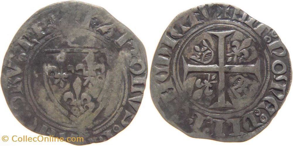 Mâcon 1390 à 1411 blanc dit "guénar" 2è émission type 3 fauté au nom de Charles VI monnaies europe medievale france royales macon 1390 a 1411 blanc dit guenar 2e emission type 3 faute au nom de charles vi