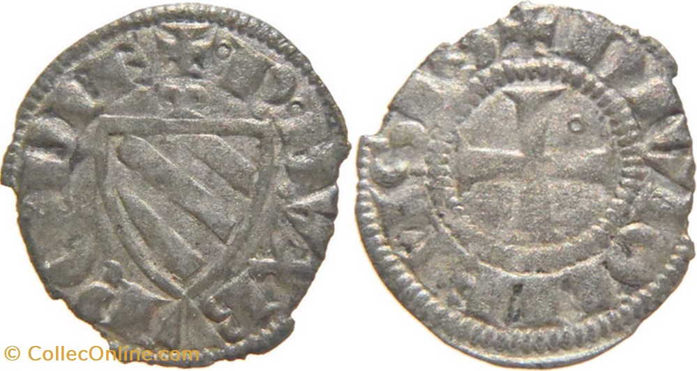 Dijon 1303-1305 denier à l'écu de Bourgogne surmonté d'une anille au nom de Robert II exemplaire 2 monnaies europe medievale france feodales dijon 1303 1305 denier a ecu de bourgogne surmonte une anille au nom de robert ii exemplaire 2