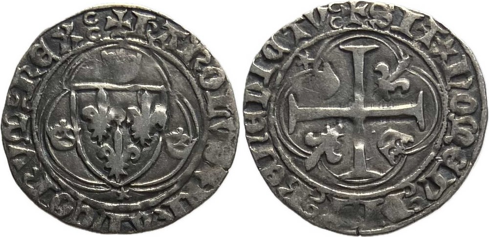Dijon 1460 blanc à la couronne ducal au nom de Charles VII type à l'étoile monnaies europe medievale france feodales dijon 1460 blanc a la couronne ducal au nom de charles vii type a etoile
