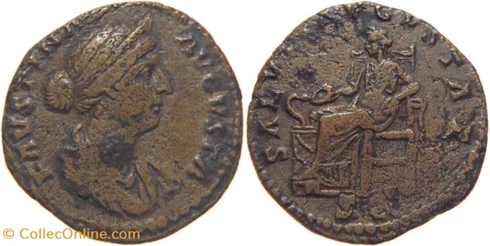 autre romaine 161-175 Faustine jeune as ou dupondius ? au revers Salus frappé à Rome monnaies antiquite av jc romaines republicaines imperiales autre romaine 161 175 faustine jeune as ou dupondius au revers salus frappe a rome