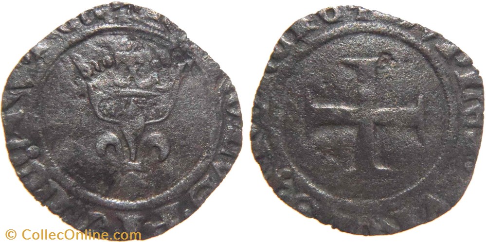 Dijon 1421 double tournois dit "niquet" variété légende "FRANC0RV" au nom de Charles VI monnaies europe medievale france royales dijon 1421 double tournois dit niquet variete legende franc0rv au nom de charles vi