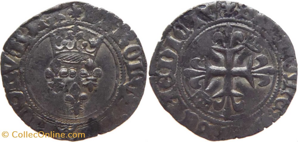 7/- Châlons-sur-Marne 1419-07 gros 5è ém. ducale au nom de Charles VI monnaies europe medievale france feodales 7 chalons sur marne 1419 07 gros 5e em ducale au nom de charles vi
