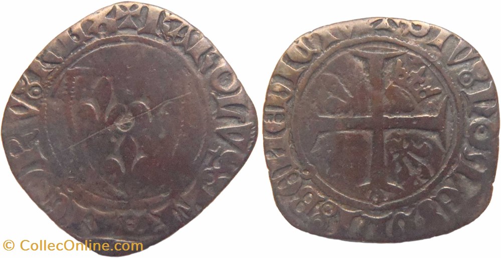 Mâcon 1418-03 blanc dit "guénar" 6è émission type 2 fauté Jean-sans-Peur au nom de Charles VI monnaies europe medievale france feodales macon 1418 03 blanc dit guenar 6e emission type 2 faute jean sans peur au nom de charles vi