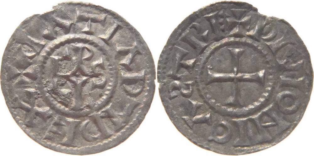 Dijon 864-875 denier au nom de Charles II le chauve "Ƨ" rétro au revers monnaies europe medievale france carolingiennes dijon 864 875 denier au nom de charles ii le chauve retro au revers