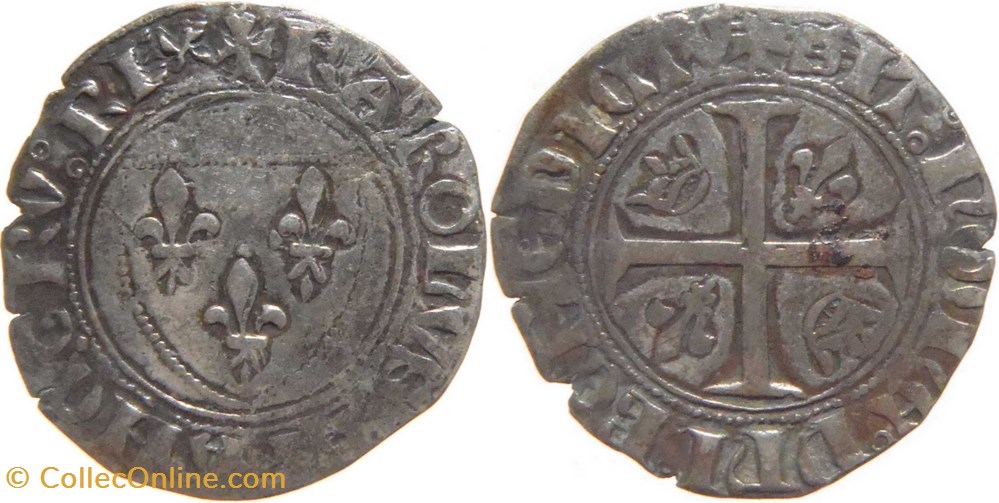 Mâcon 1411 1er au 3ème trimestre blanc dit "guénar" 2è émission type 4 variété au nom de Charles VI monnaies europe medievale france royales macon 1411 1er au 3eme trimestre blanc dit guenar 2e emission type 4 variete au nom de charles vi