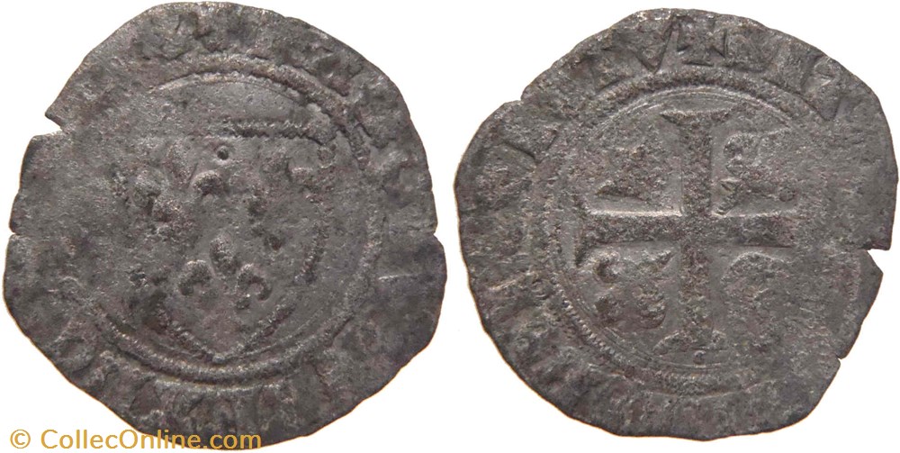 Dijon 1417 10 à 11 blanc à l'écu dit "guénar" émission ducale au nom de Charles VI monnaies europe medievale france feodales dijon 1417 10 a 11 blanc a ecu dit guenar emission ducale au nom de charles vi