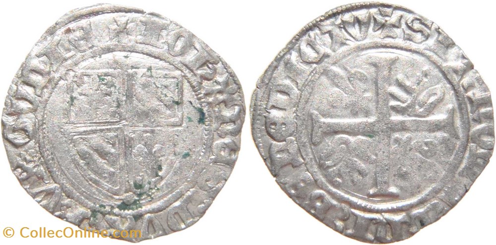 Cuisery 1416-1417 grand blanc au croissant sous "I" de BVRGVnIe fauté au nom de Jean-sans-Peur monnaies france feodales cuisery 1416 1417 grand blanc au croissant sous i de bvrgvnie faute au nom de jean sans peur