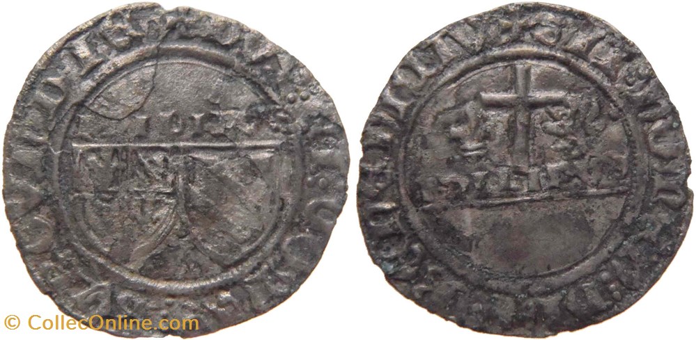 Saint Laurent-lès-Chalon 1427 blanc aux écus accostés variété inédite au nom de Philippe-le-Bon monnaies france feodales saint laurent les chalon 1427 blanc aux ecus accostes variete inedite au nom de philippe le bon