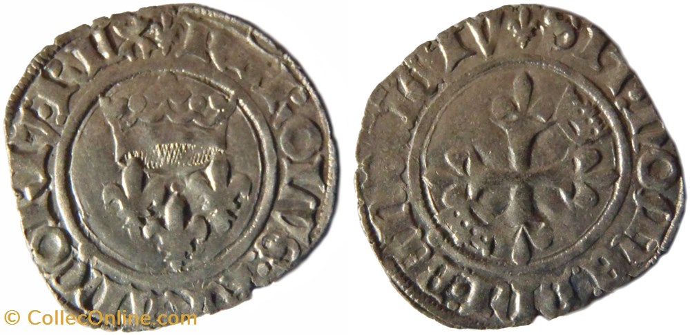 Mâcon 1419-9 à 1420-03 gros dit "florette" 5è émission royale fautée au nom de Charles VI monnaies europe medievale france royales macon 1419 9 a 1420 03 gros dit florette 5e emission royale fautee au nom de charles vi