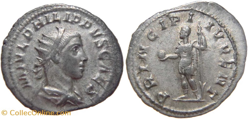 autre romaine 246 Philippe II antoninien au revers Principi frappé à Rome monnaies antiquite av jc romaines republicaines imperiales autre romaine 246 philippe ii antoninien au revers principi frappe a rome
