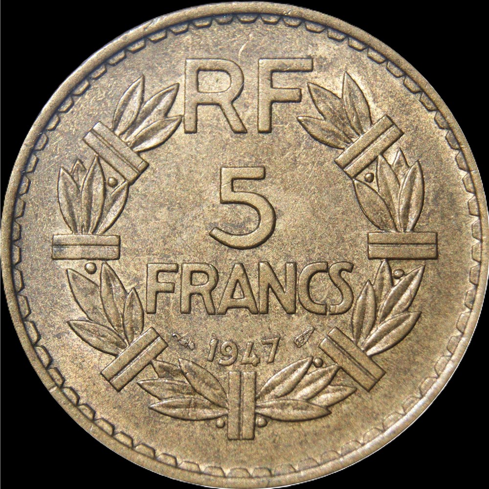 5f 1947 en MS63 monnaies monde france 5f 1947 en ms63