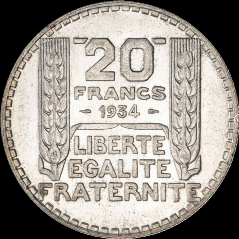 20f 1934 en MS63 monnaies monde france 20f 1934 en ms63
