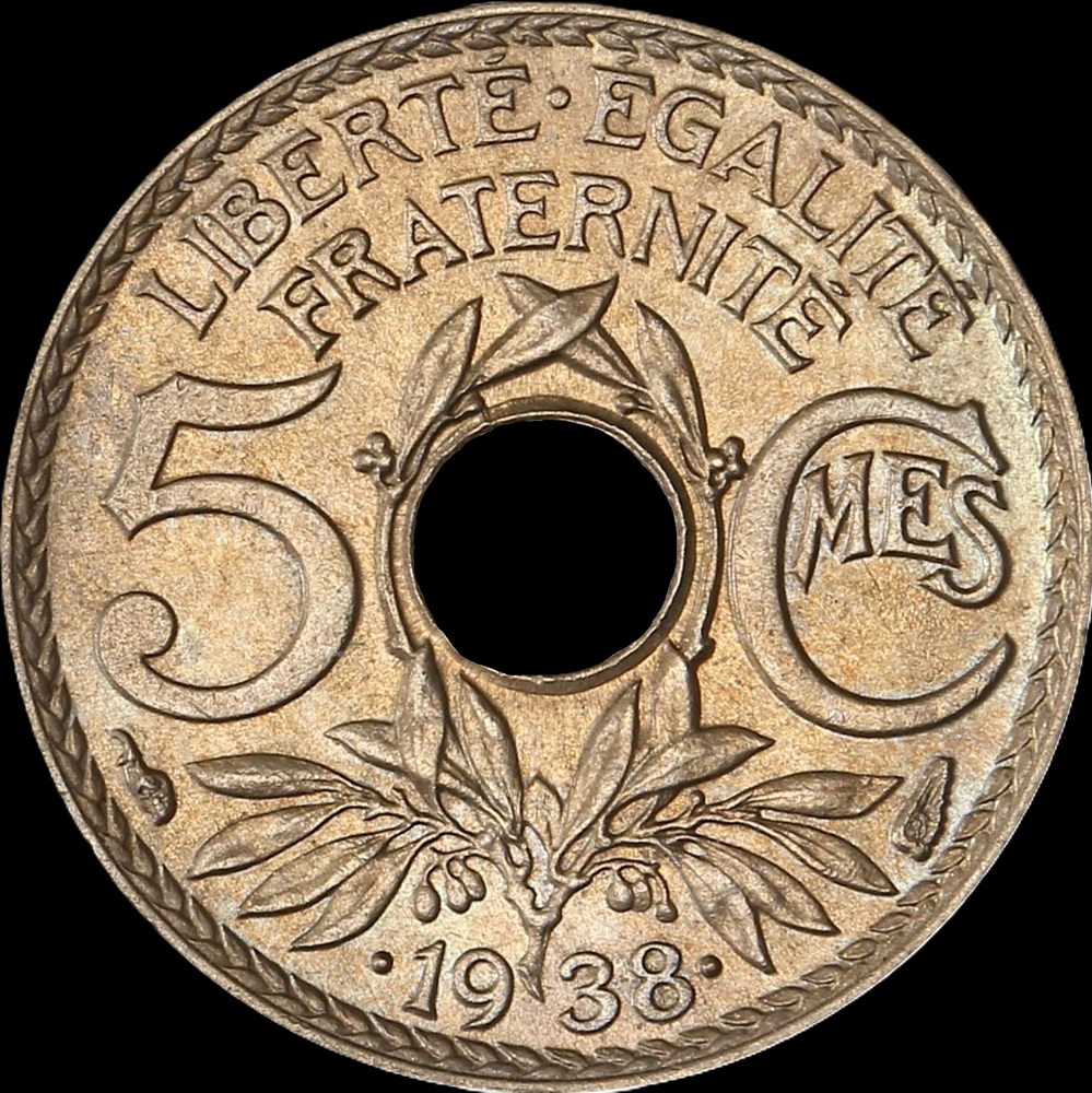 5c .1938. ETOILE en MS65 monnaies monde france 5c 1938 etoile en ms65