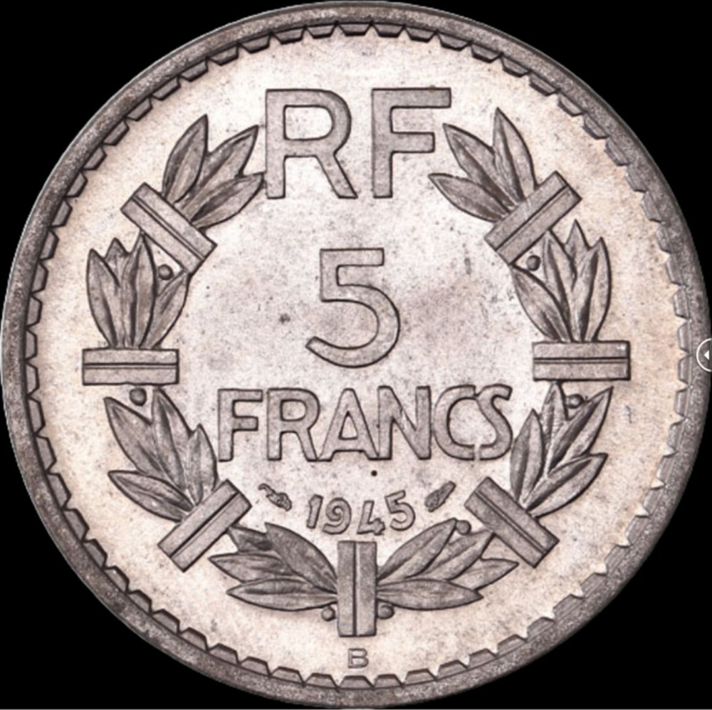 5f 1945B en MS65 monnaies monde france 5f 1945b en ms65