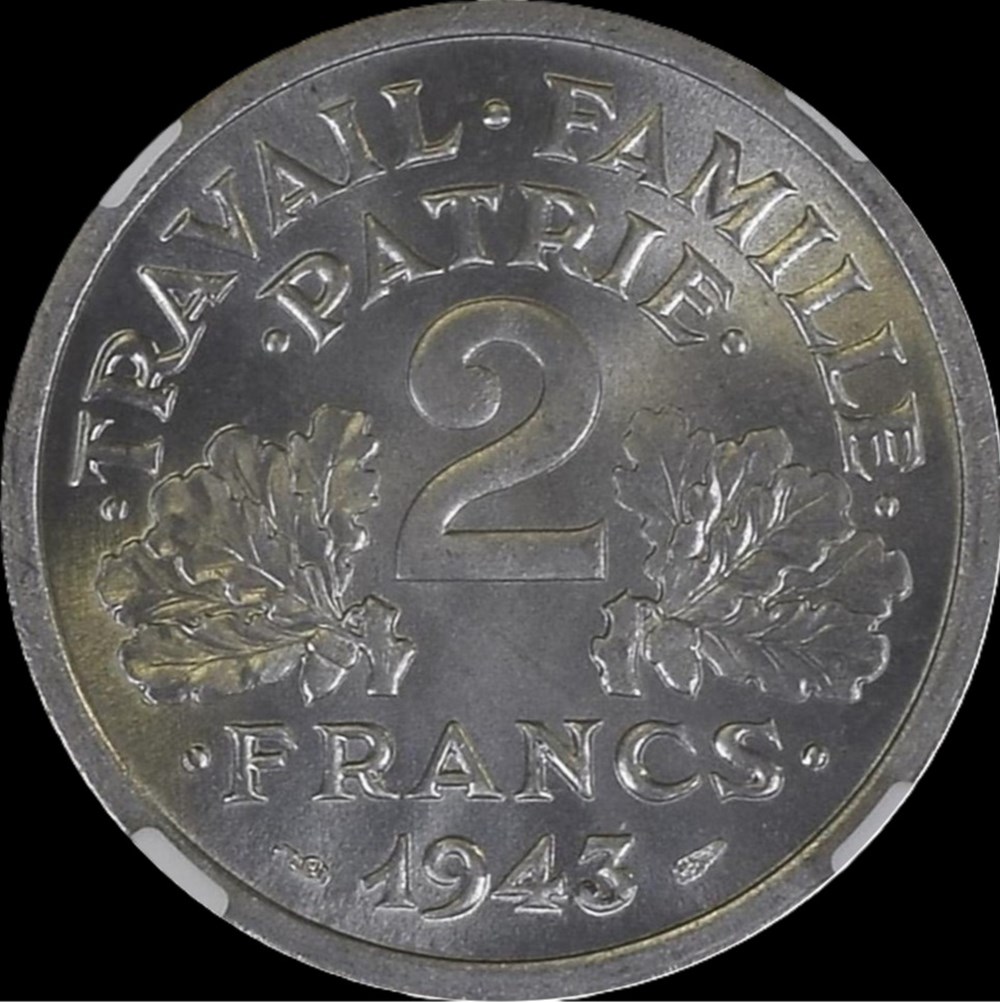 2f 1943 en MS66 monnaies monde france 2f 1943 en ms66