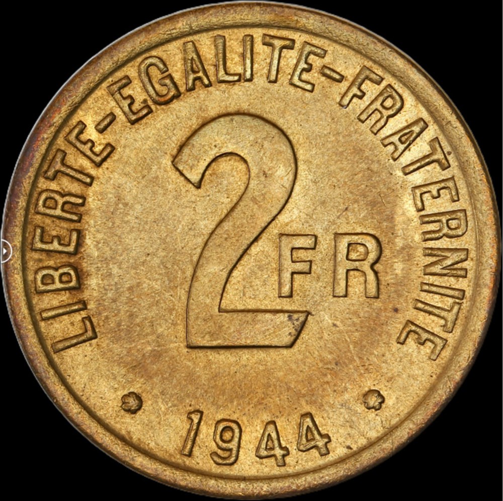 2f 1944 FRANCE en MS63 monnaies monde 2f 1944 france en ms63