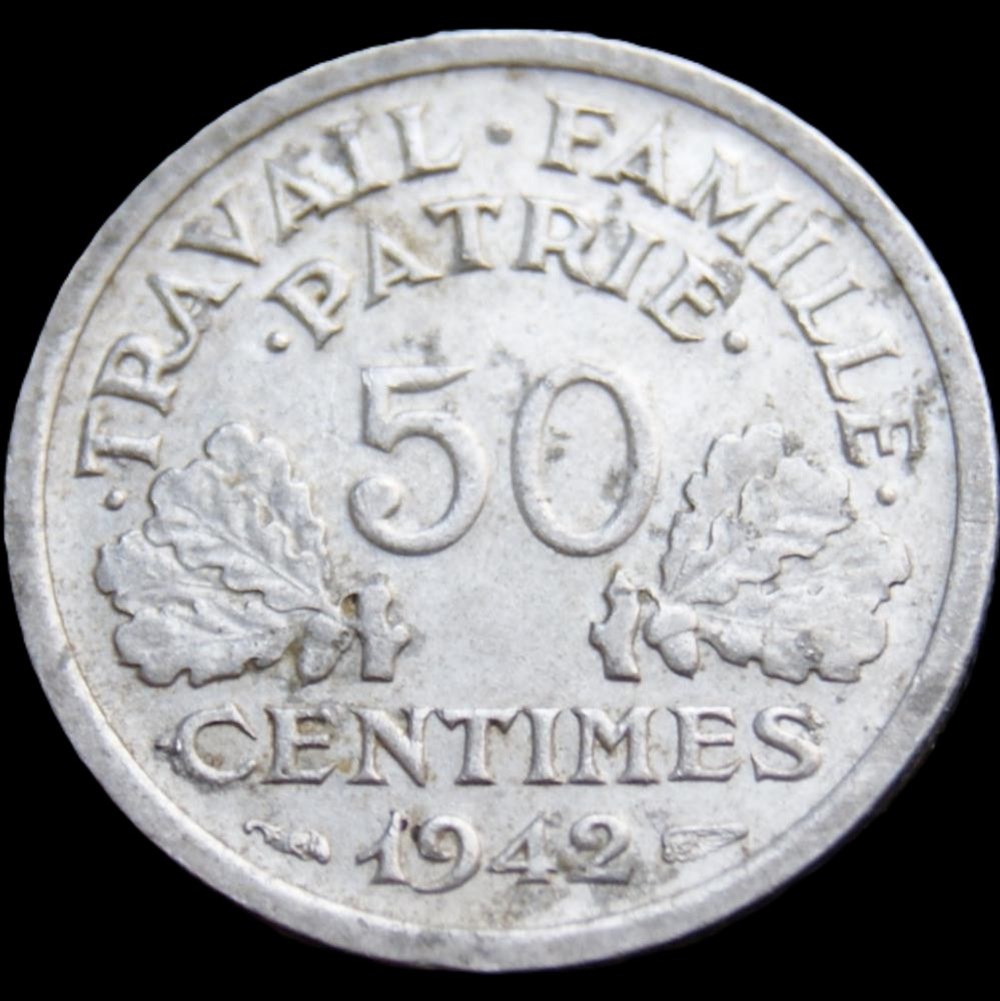 50c 1942 LEGERE en XF monnaies monde france 50c 1942 legere en xf