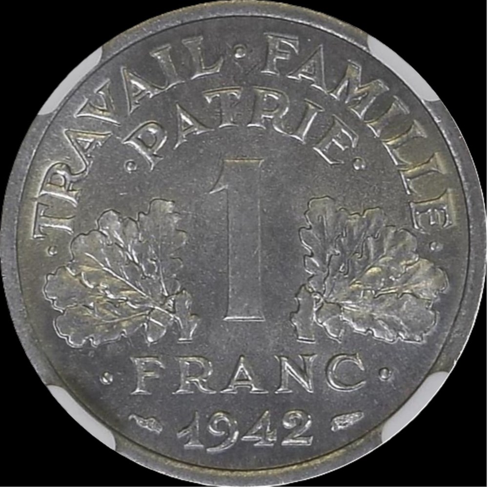 1f 1942 en MS65 monnaies monde france 1f 1942 en ms65