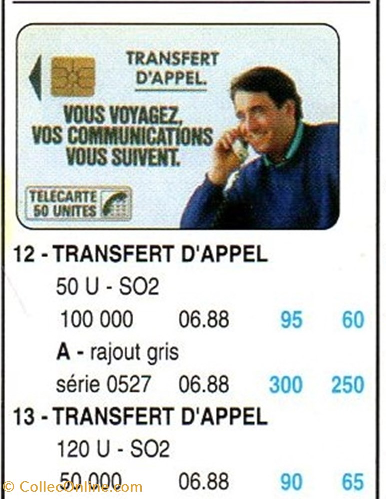 1988 03 TRANSFERT D'APPEL divers telecartes 1988 03 transfert appel