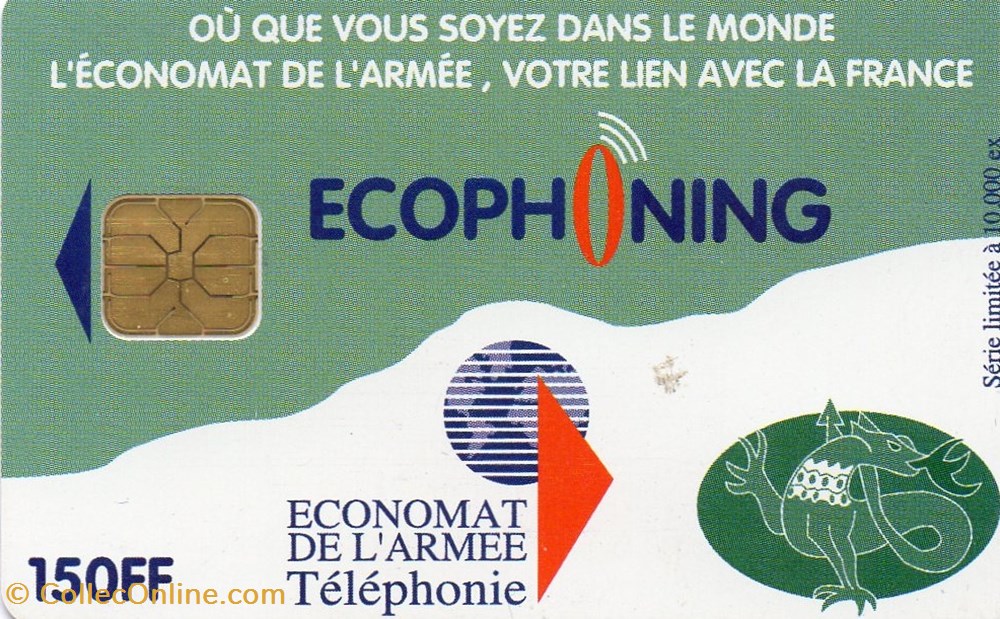 ECOPHONING 150 FF VERT 10000EX VERSO DIVISION SALAMANDRE divers telecartes ecophoning 150 ff vert 10000ex verso division salamandre