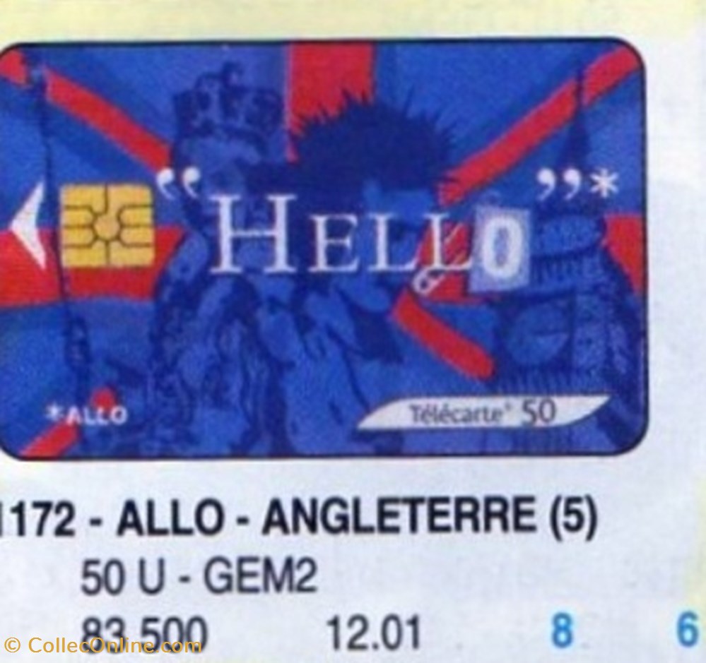 2001 10 ALLO - ANGLETERRE 50U 12/01 GEM2 divers telecartes 2001 10 allo angleterre 50u 12 01 gem2