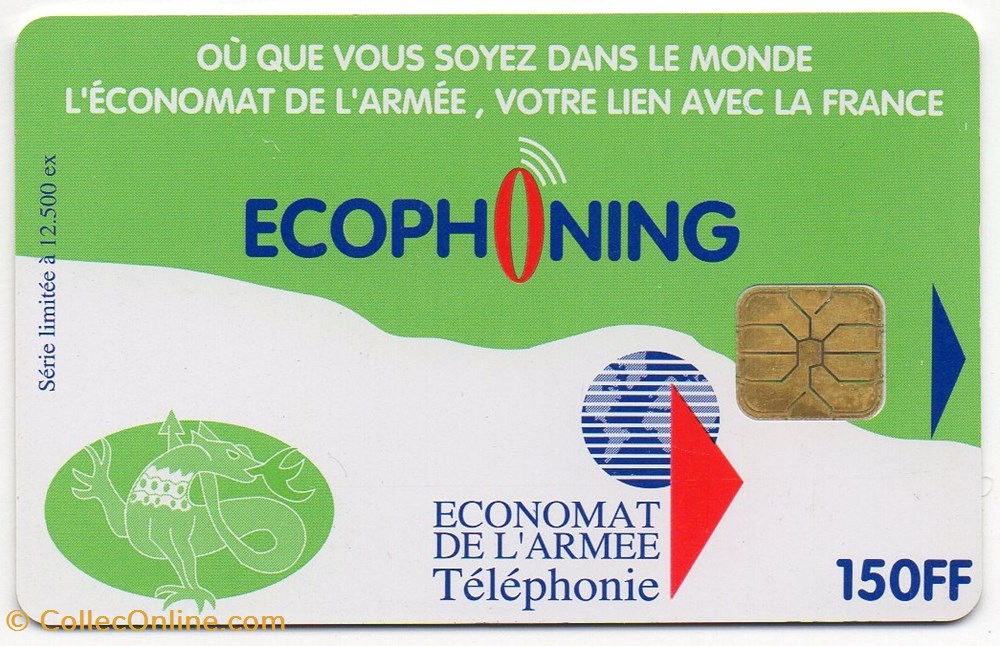 divers telecartes ecophoning 150 ff vert 12500 ex verso armee de terre