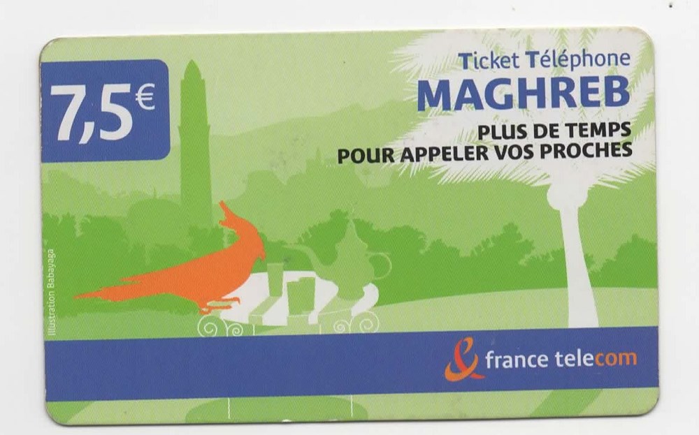divers telecartes cartes telephoniques ticket france telecom 7 5 maghreb