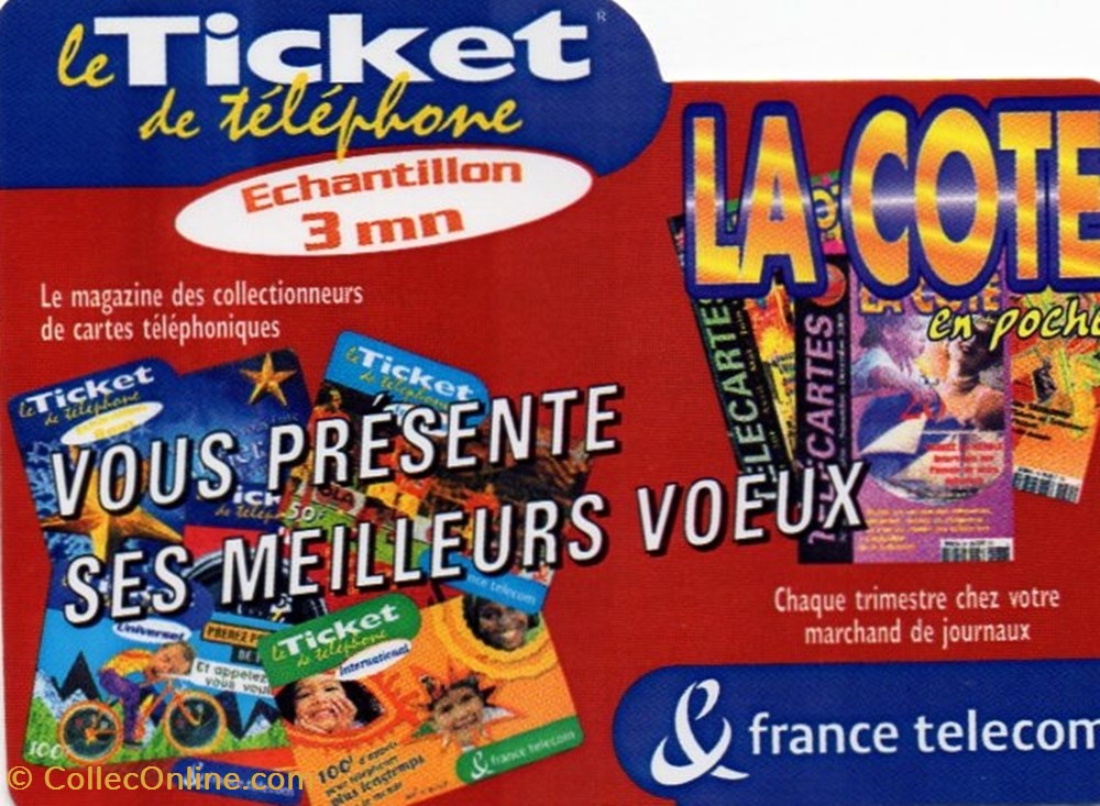 TICKET FRANCE TELECOM ECHANTILLON 3MN LA COTE EN POCHE divers telecartes ticket france telecom echantillon 3mn la cote en poche