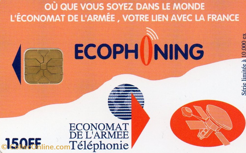 ECOPHONING 150 FF ORANGE 10000EX VERSO SATELLITE divers telecartes ecophoning 150 ff orange 10000ex verso satellite
