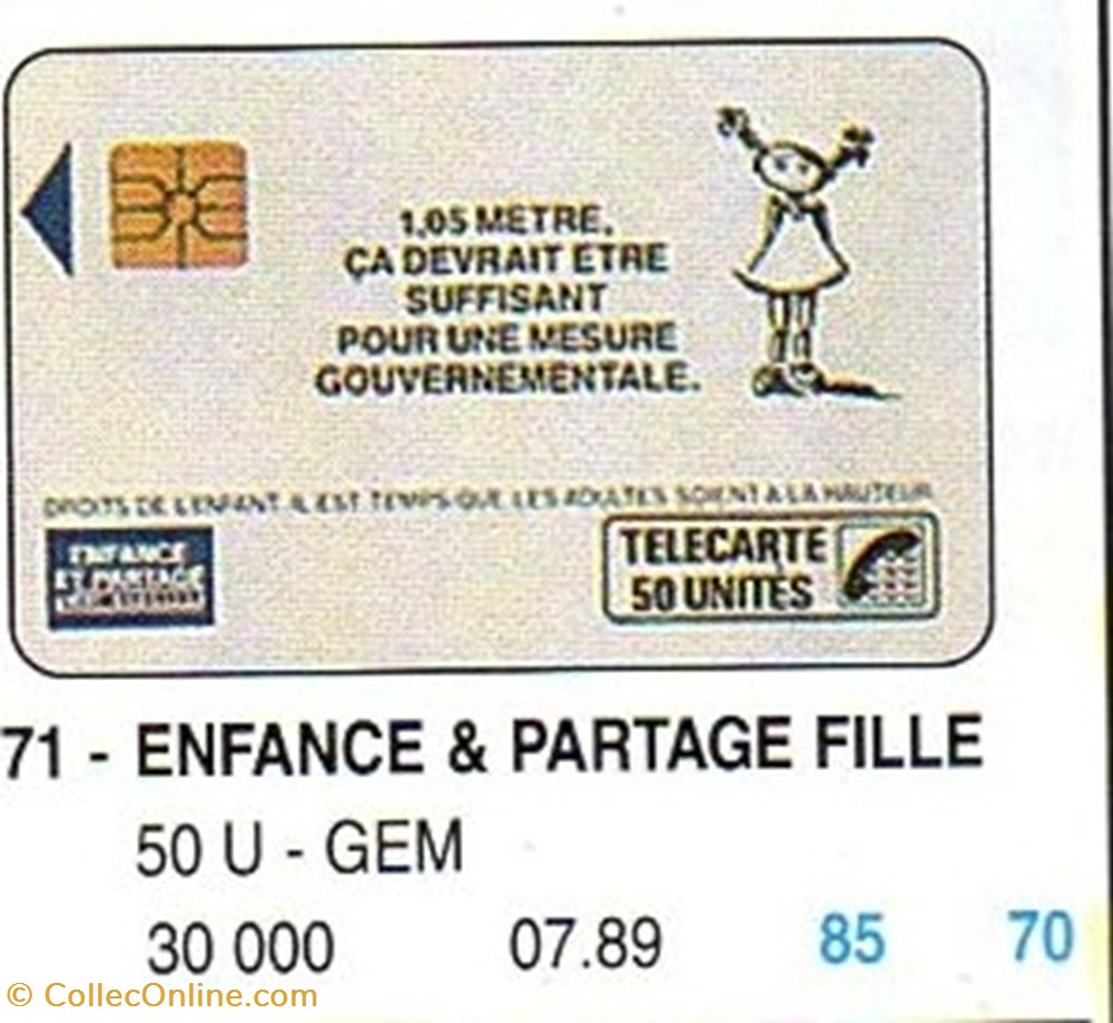 divers telecartes 1989 19 enfance partage fille