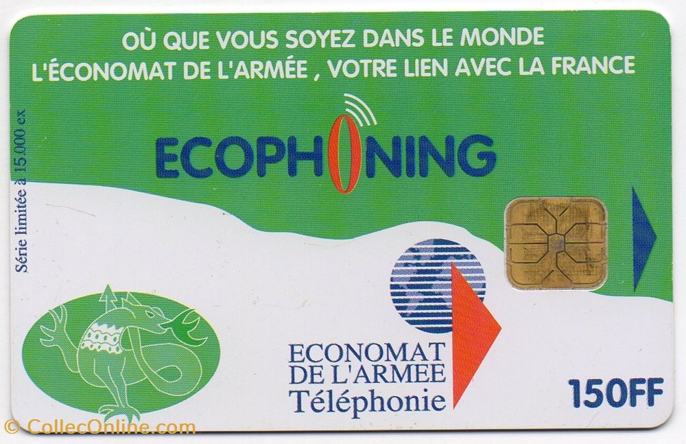 ECOPHONING 150 FF VERT 15000 EX VERSO ARMEE DE TERRE divers telecartes ecophoning 150 ff vert 15000 ex verso armee de terre