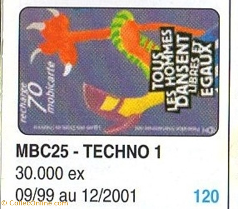 1999 MOBICARTE TECHNO 1 divers telecartes 1999 mobicarte techno 1
