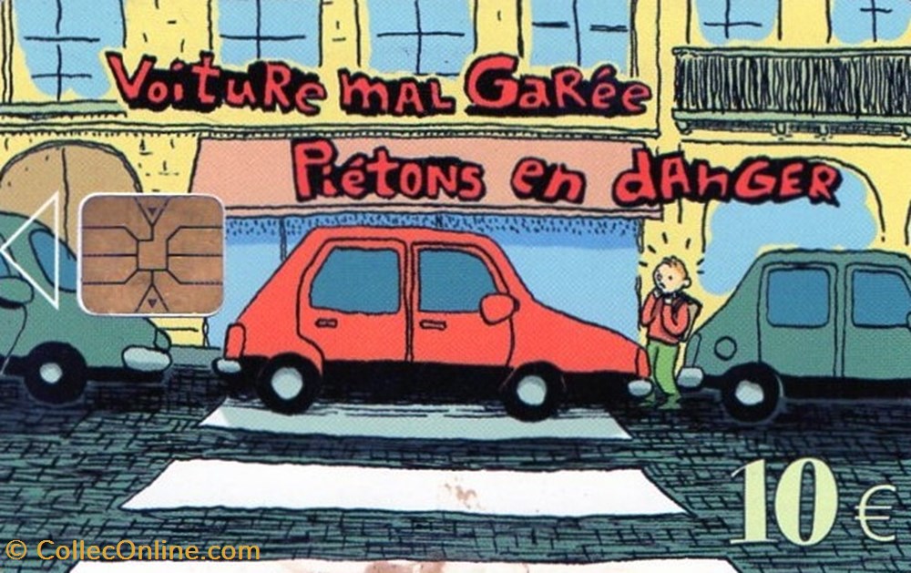 PARIS CARTE 10€ VOITURE MAL GAREE PIETONS EN DANGER VERSO FONCTIONNEMENT CARTE divers telecartes paris carte 10 voiture mal garee pietons en danger verso fonctionnement carte