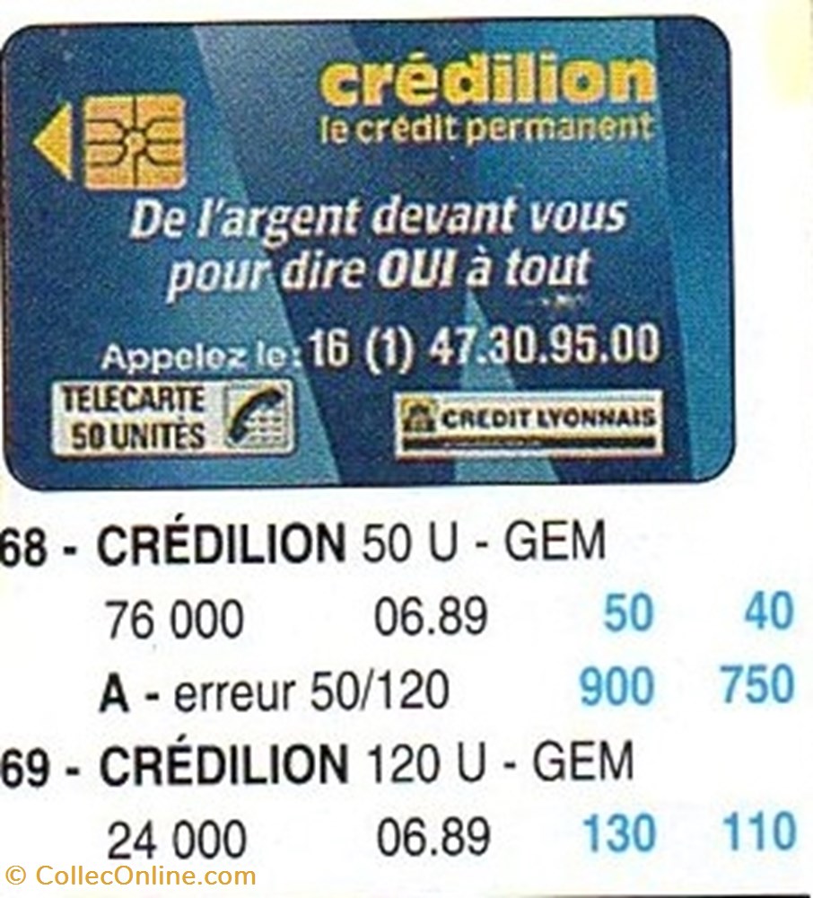 1989 17 CREDILION divers telecartes cartes telephoniques 1989 17 credilion