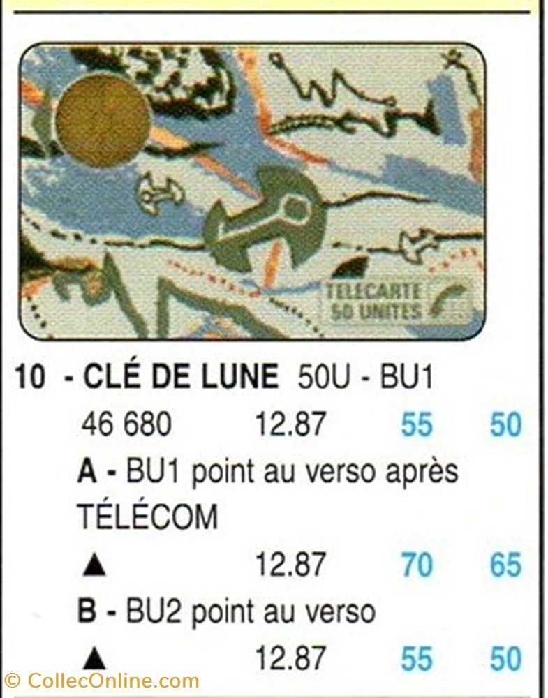 1987 07 CLE DE LUNE divers telecartes 1987 07 cle de lune