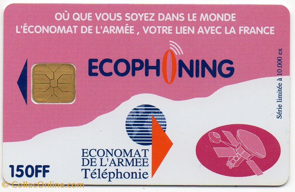 divers telecartes ecophoning 150 ff rose 10000ex verso satellite