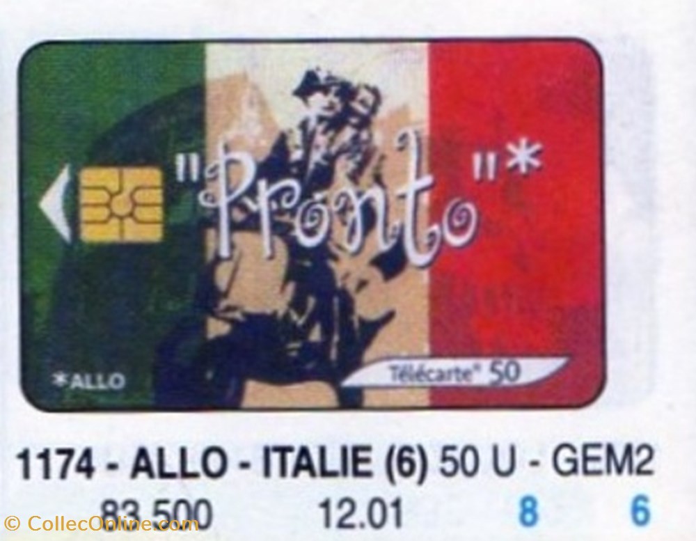 2001 11 ALLO - ITALIE 50U 12/01 GEM2 divers telecartes 2001 11 allo italie 50u 12 01 gem2