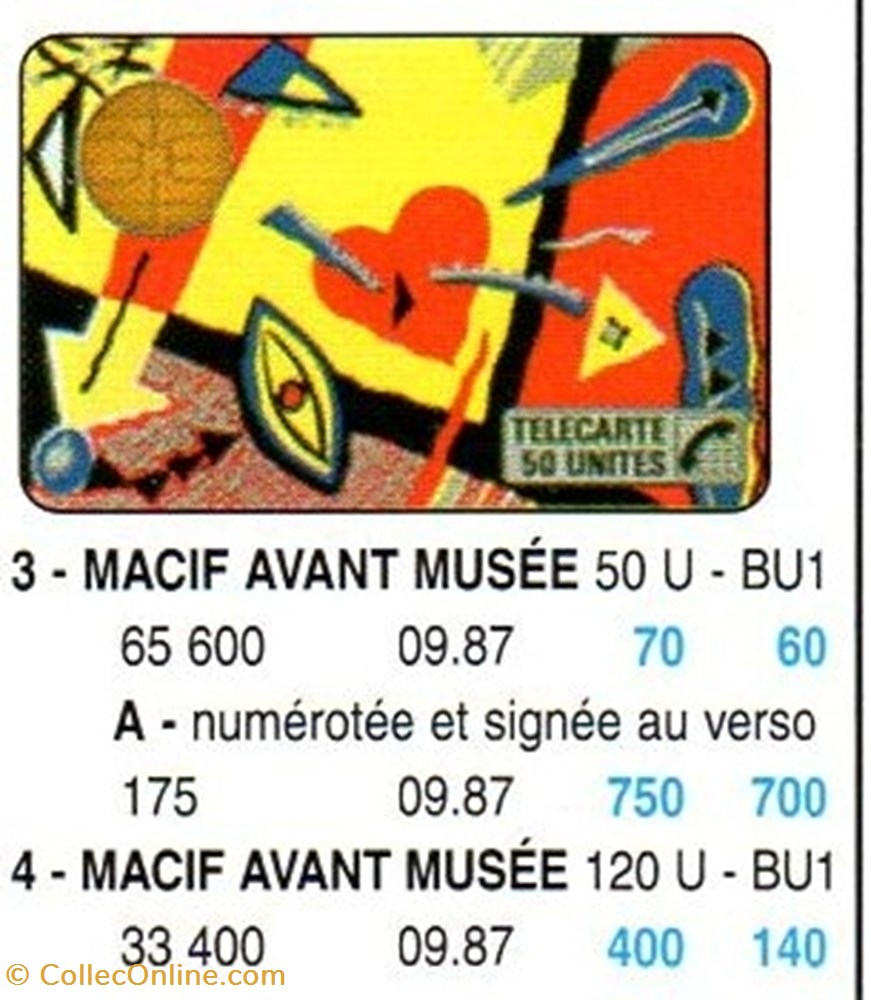 1987 03 MACIF AVANT MUSEE divers telecartes 1987 03 macif avant musee
