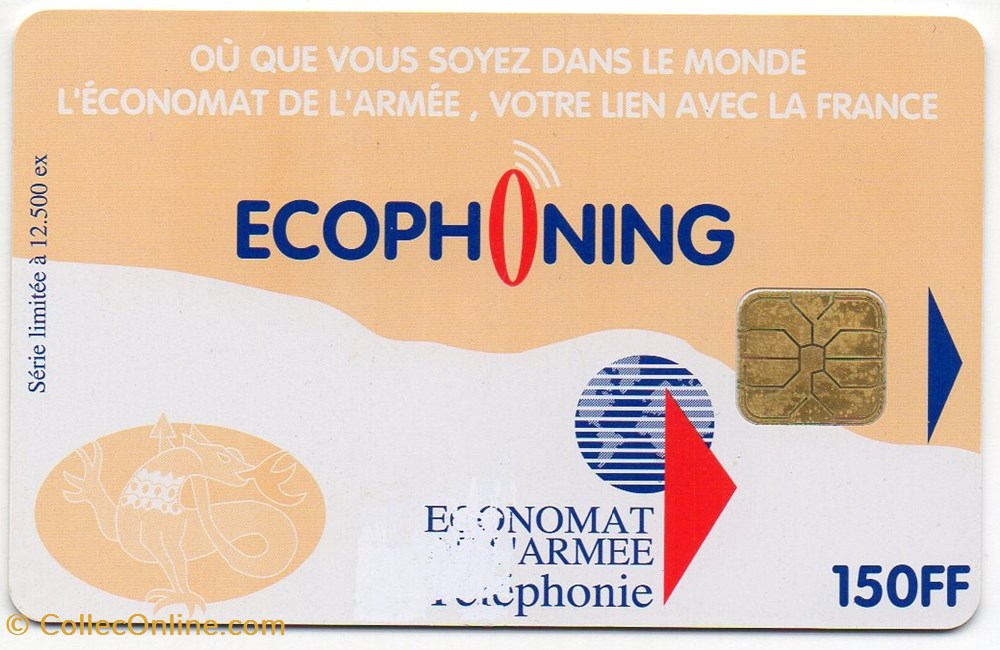 ECOPHONING 150 FF JAUNE 12500 EX VERSO ARMEE DE TERRE divers telecartes ecophoning 150 ff jaune 12500 ex verso armee de terre