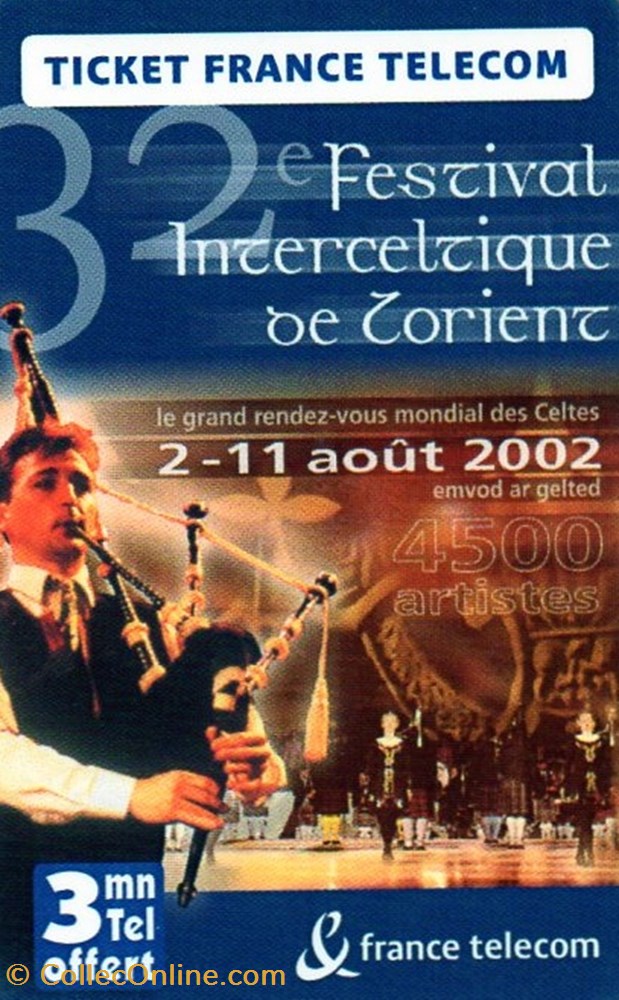 TICKET FRANCE TELECOM 3MN OFFERT FESTIVAL INTERCELTIQUE DE LORIENT divers telecartes ticket france telecom 3mn offert festival interceltique de lorient
