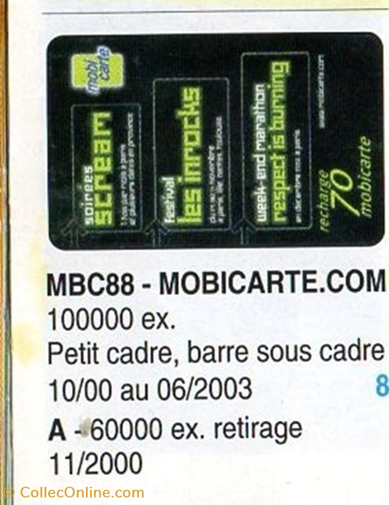 divers telecartes 2000 mobicarte com