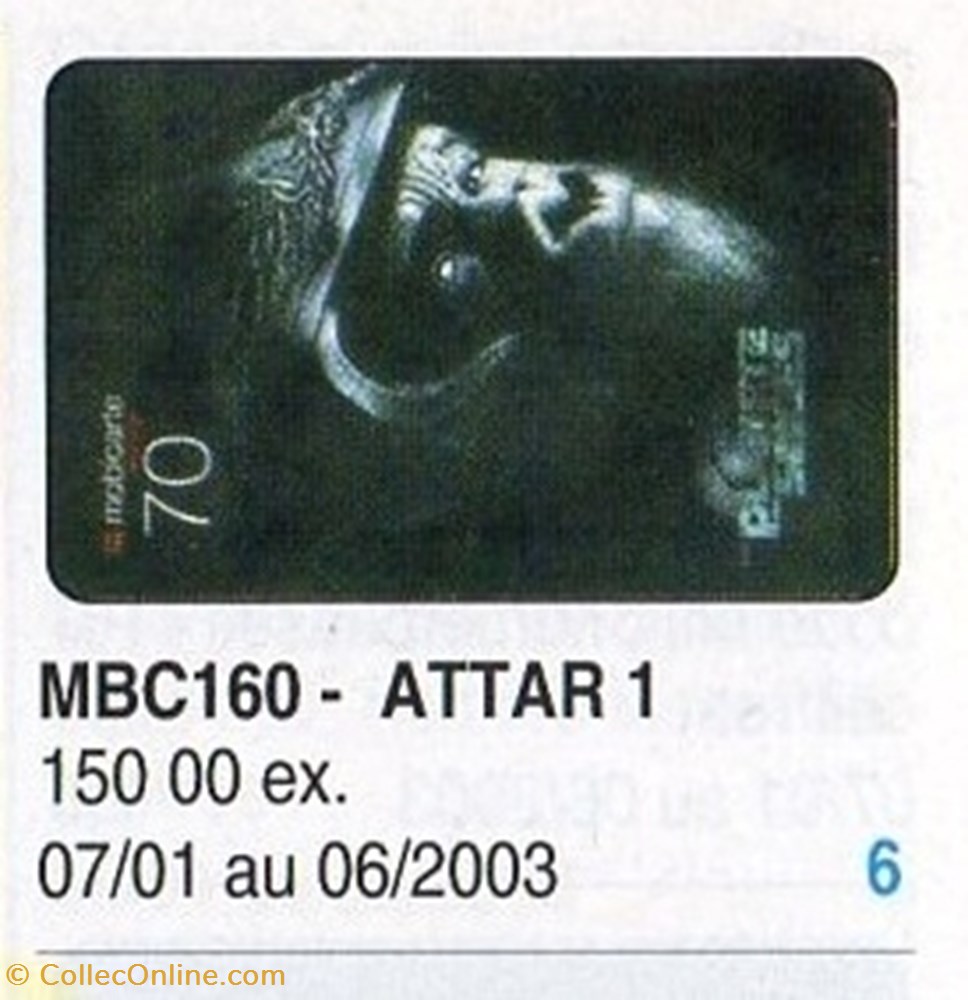 2001 ATTAR 1 divers telecartes 2001 attar 1