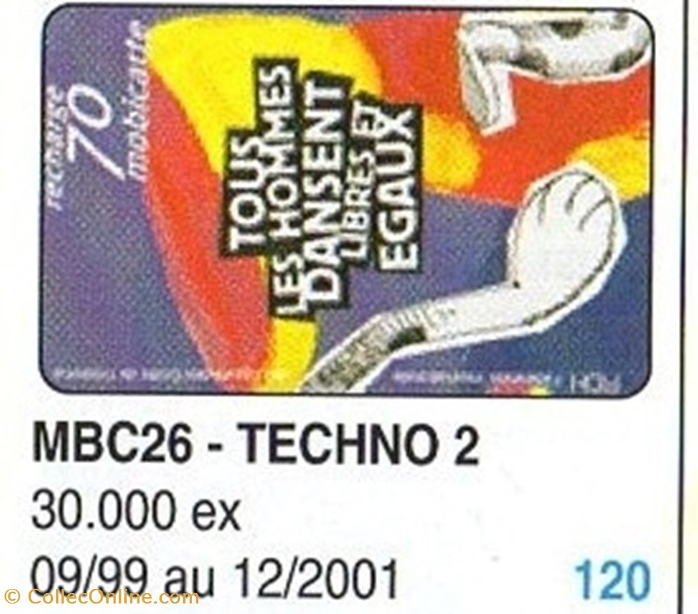 1999 MOBICARTE TECHNO 2 divers telecartes 1999 mobicarte techno 2