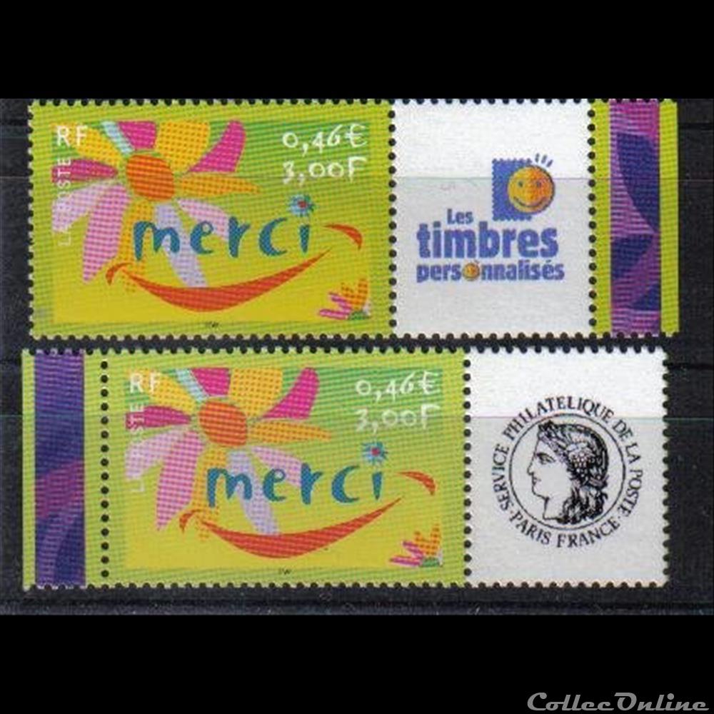 05 timbres de message MERCI 2001 france 05 timbres de message merci 2001